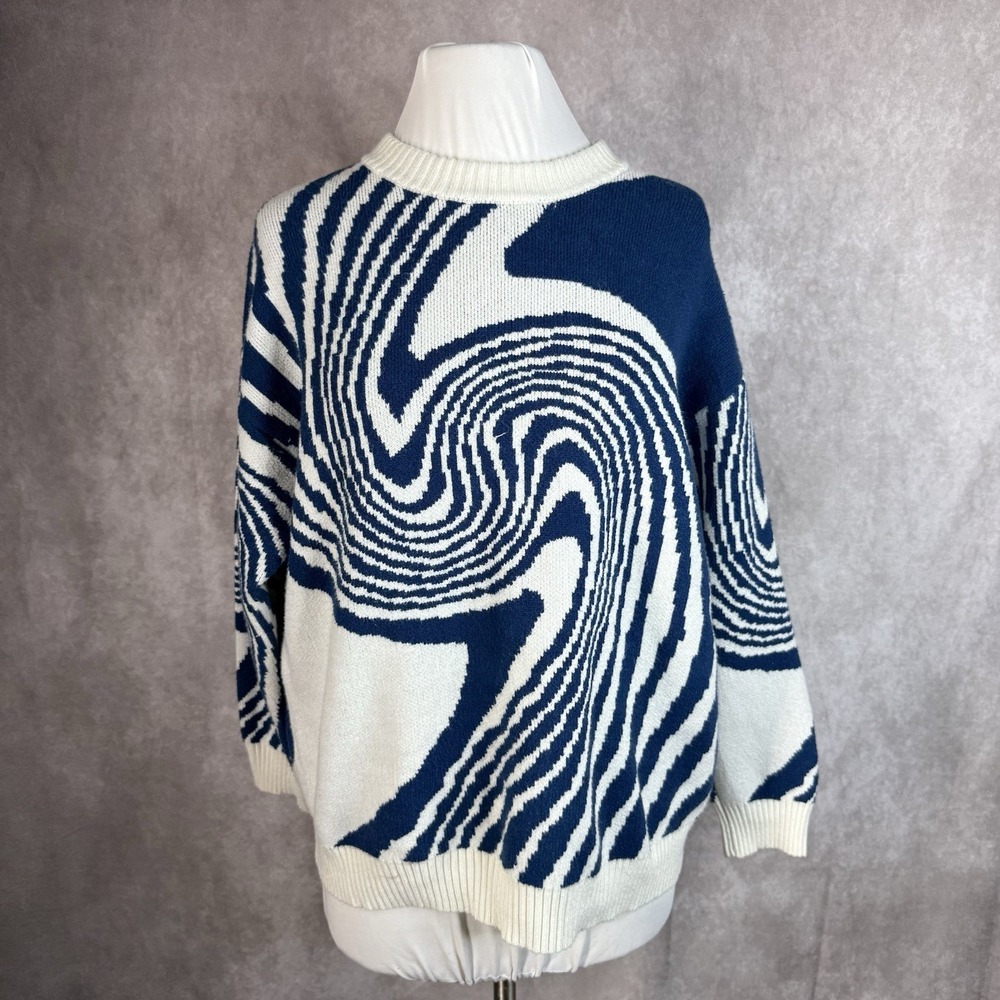 Aelfric Eden Whirlpool Swirl Waves Knit Sweater In Blue Women's Size L